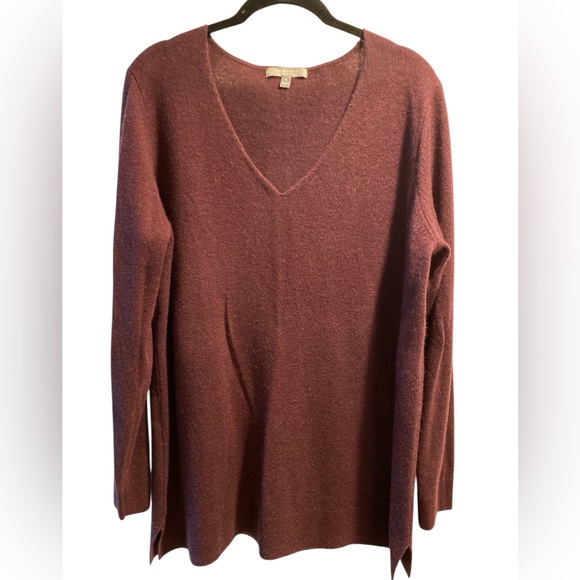 Neiman Marcus Cashmere V-Neck Long Sleeve Sweater Tunic - Picture 1 of 2